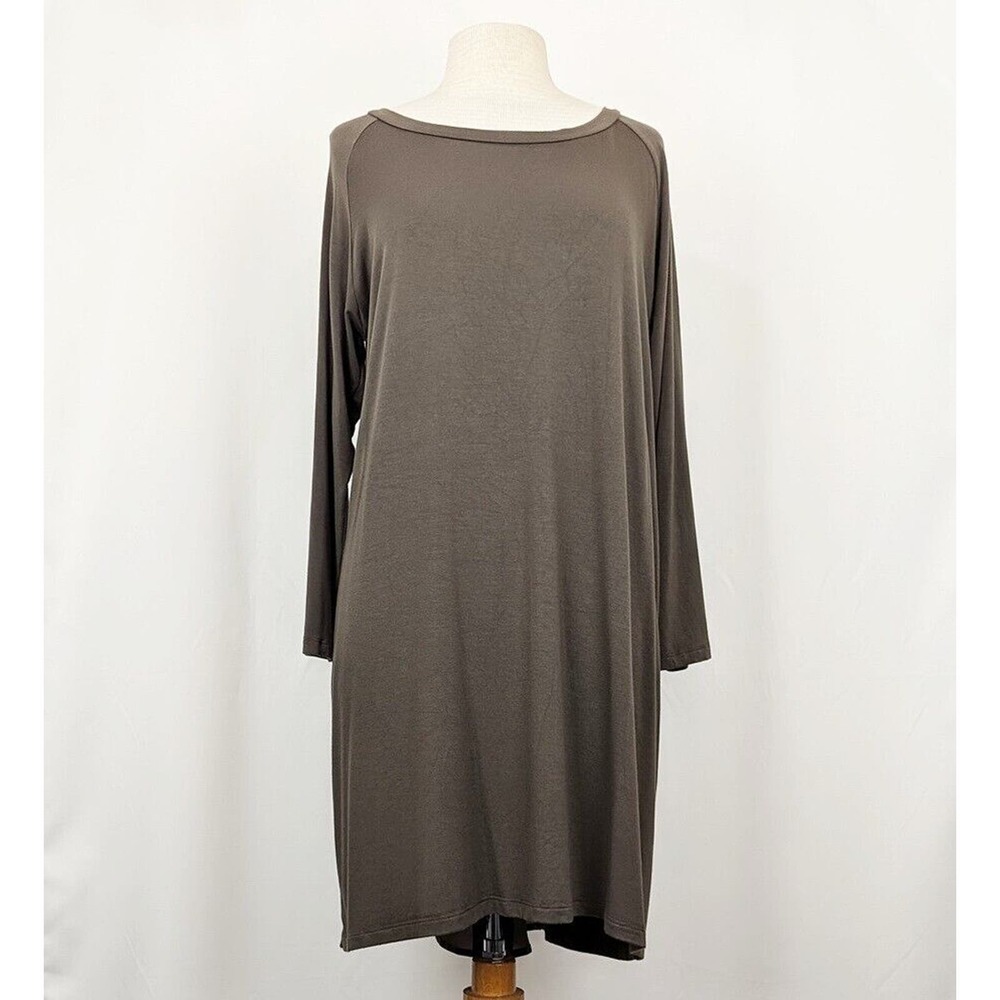 Comfy USA Tunic Top Taupe Brown Long Sleeve Button Back Women's Size M